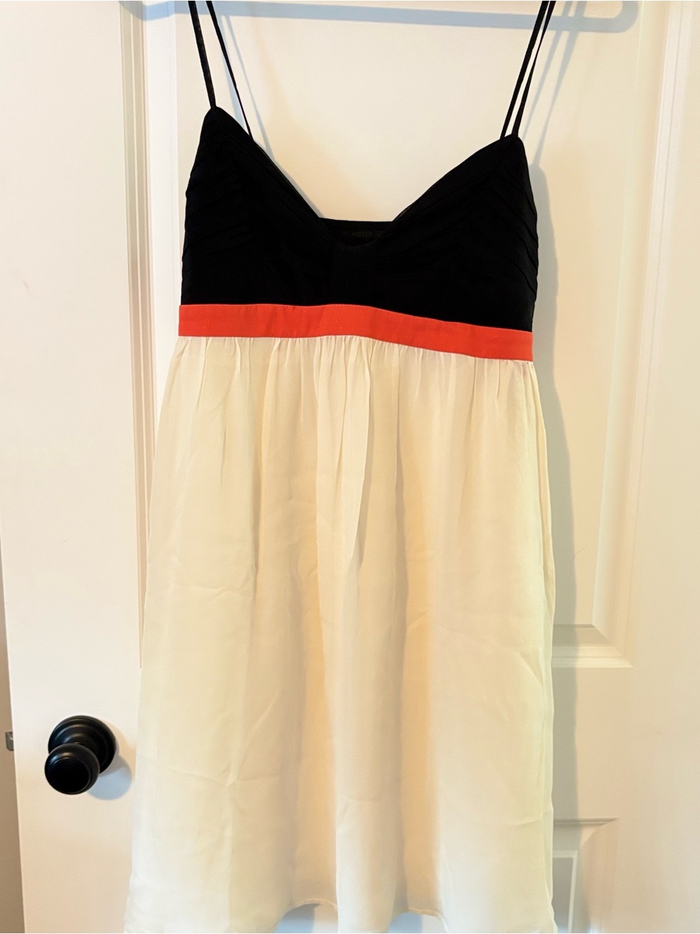 BEDO FEMME Spaghetti Strap Colorblock Mini DressBlack, Coral & Cream BABYDOLL